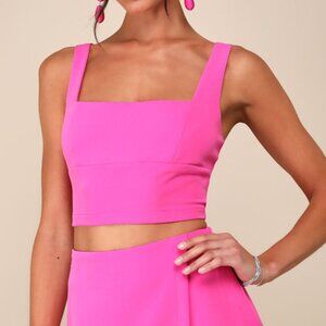 Lulus Exceptionally Styled Hot Pink Lace-up Two-piece Skort Romper - Size L